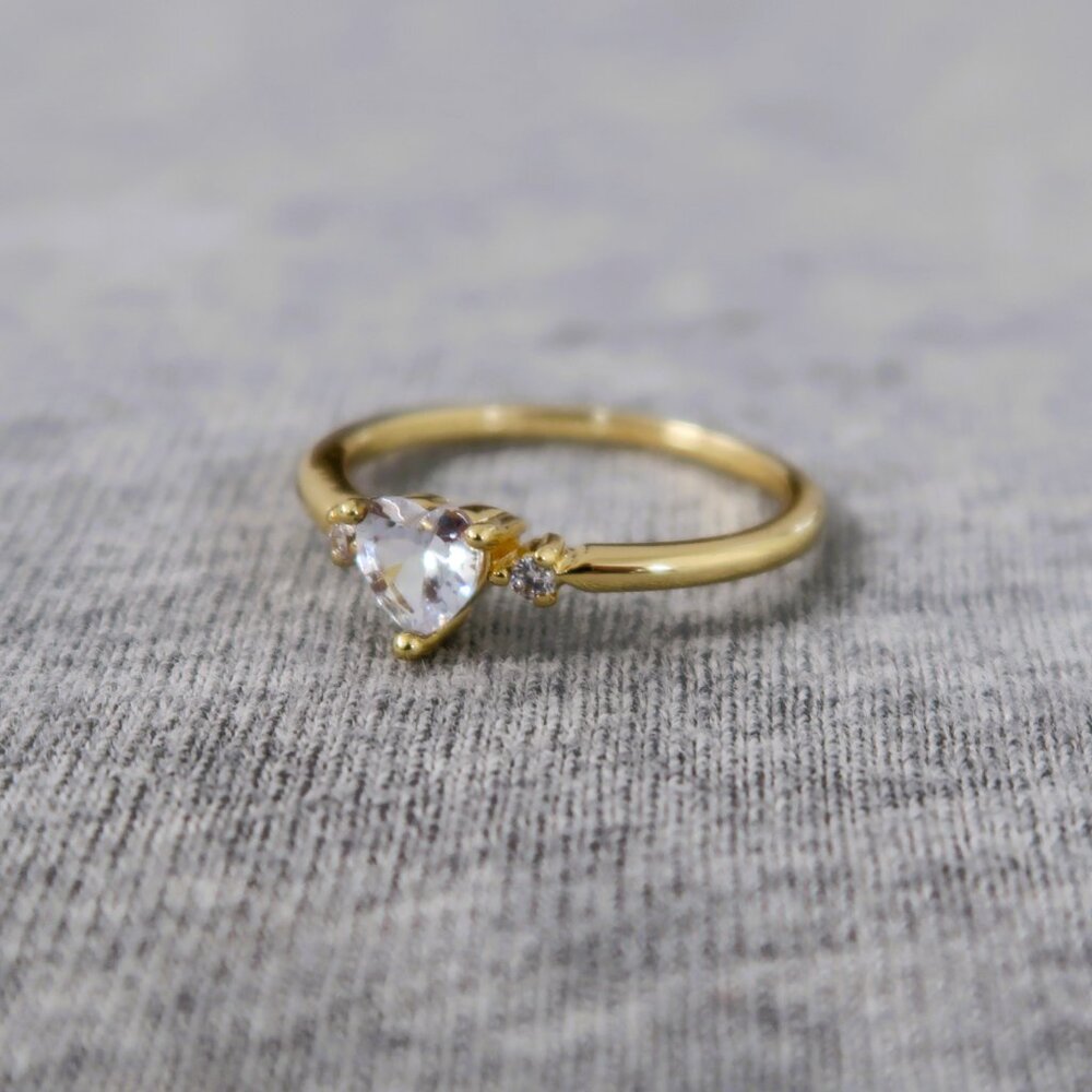 Forever Loved Gold-Tone Heart White Stone Bling Ring a Token of Devotion - Picture 2 of 7